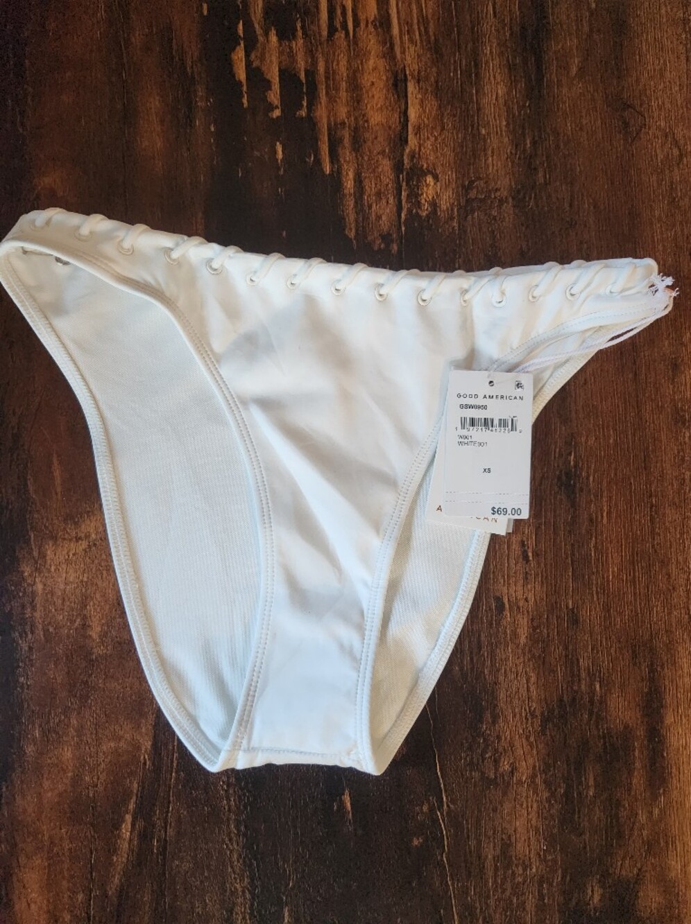 Good American White Whip Stitch Lace Up Bikini Bottom XS NWT